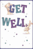 Radiating playful optimism, this get well card's cheerful design features two beloved companions-a teddy bear and a puppy-working together to send comfort, much like friends supporting each other in South Harrow. The bear, fluffy and full of character, balances atop the vivid 'GET,' while the energetic puppy hugs the sturdy 'WELL,' both faces shining with affection and encouragement. The indigo and teal hues of the lettering stand out brilliantly against a gentle cream background, their vibrancy evoking the lively flower displays along South Harrow's Northolt Road. Shimmering starbursts in gradients of blue and purple add a touch of hope, like the sparkle of new blooms in spring containers. The illustrated fur on each character appears so plush and inviting, it recalls the comforting touch of a hand-tied bouquet prepared with particular care for someone recovering in the local community. Beyond the charming visuals, this card conveys a heartfelt message of kindness and renewal, the perfect companion to a thoughtful flower delivery destined to spread smiles and lift spirits throughout South Harrow.